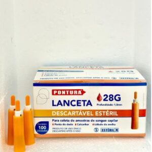 LANCETA SEGURANÇA 28G (1,8 MM) LARANJA C/100